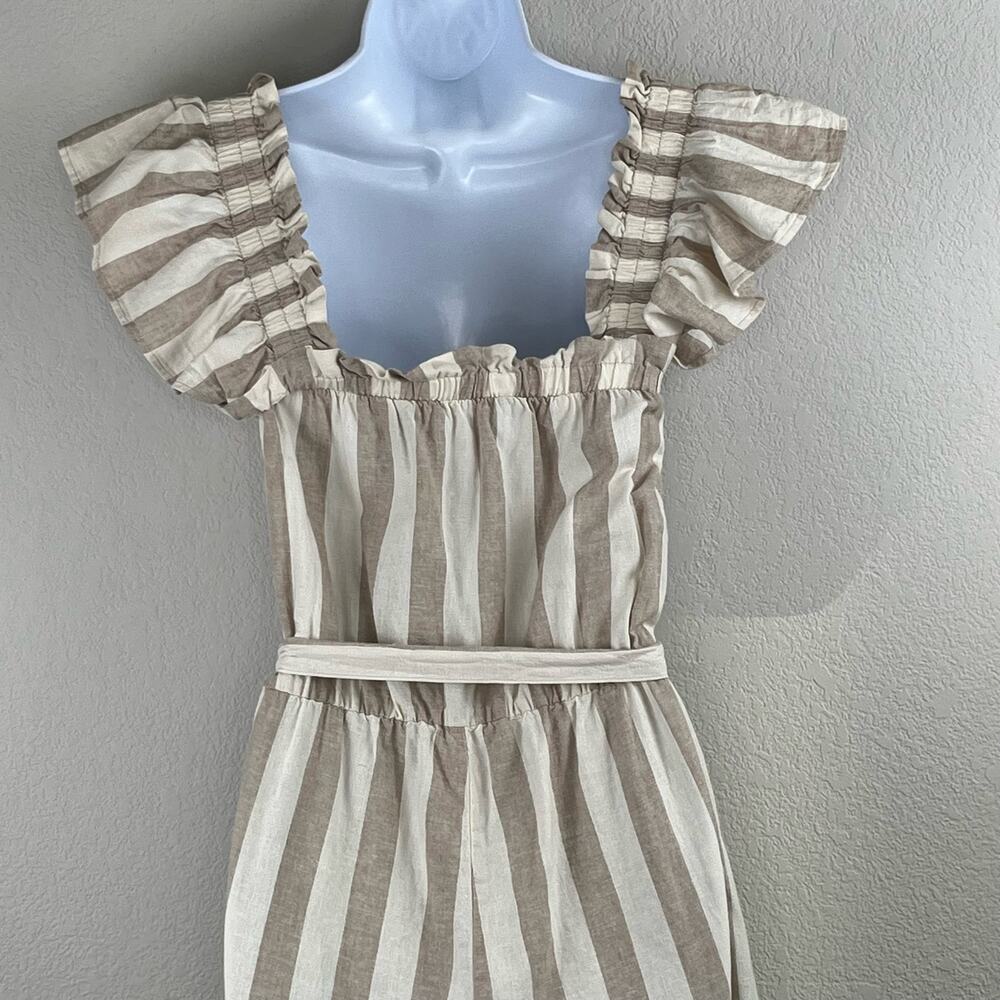 Vero Moda Stripe Linen Blend Wide Leg Jumpsuit NWT XS Ruffle Coastal Summer - Picture 13 of 16